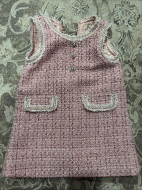 Girls'  Doe  a Dear Pink Tweed Dress with Pearl Buttons 3t